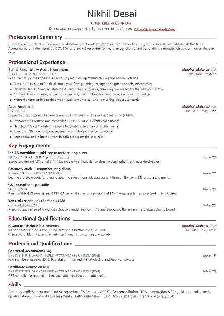 Accountant resume sample — full page preview
