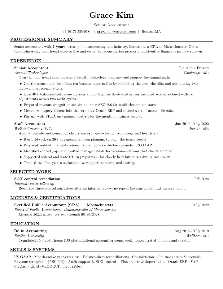 Accountant resume sample — full page preview