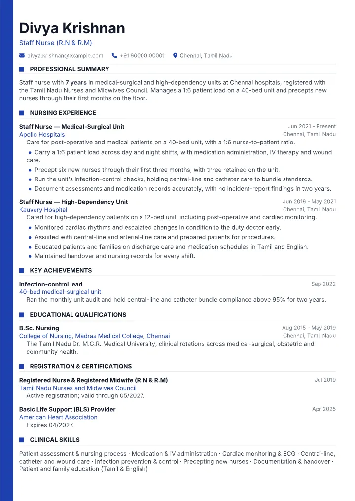 Nurse resume sample — full page preview