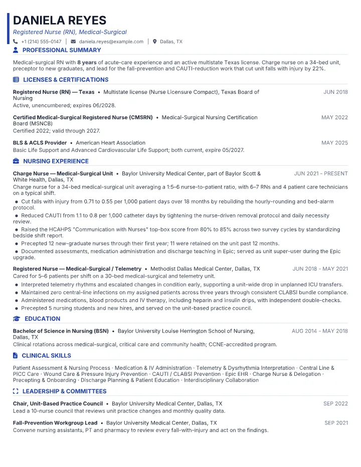 Nurse resume sample — full page preview