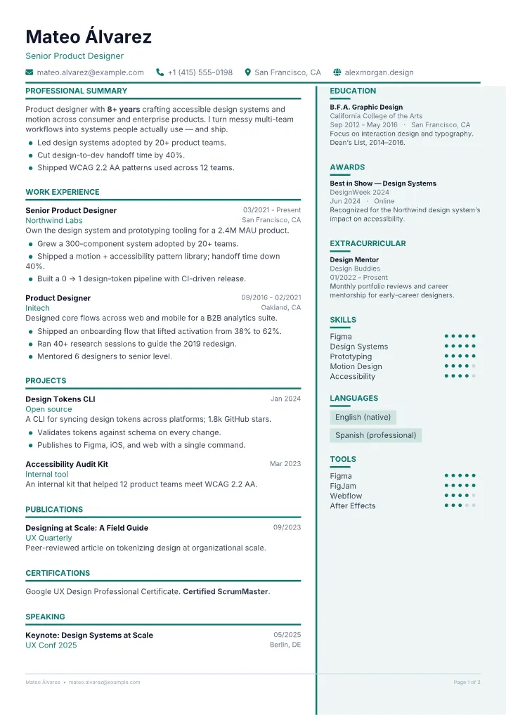 Aurora resume template — full page preview
