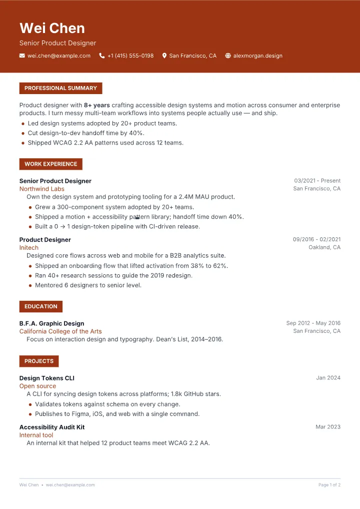 Beacon resume template — full page preview