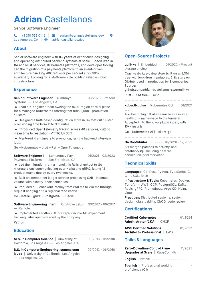 Folio resume template — full page preview