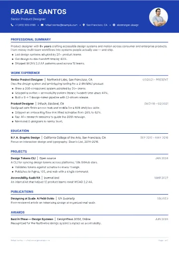 Header Band Single Column resume template preview
