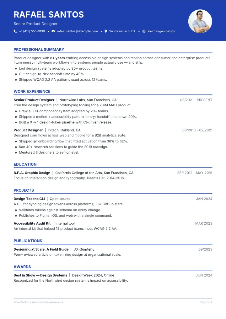 Header Band Single Column resume template — full page preview