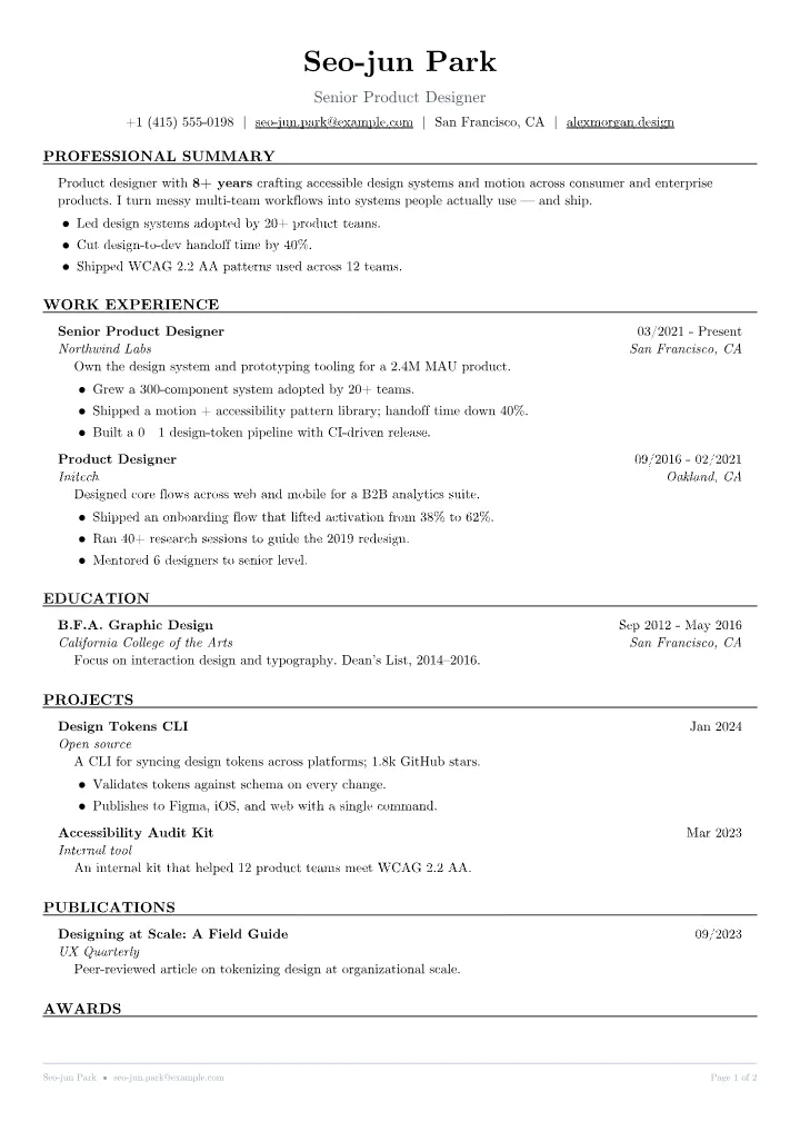 Jake's Resume resume template — full page preview