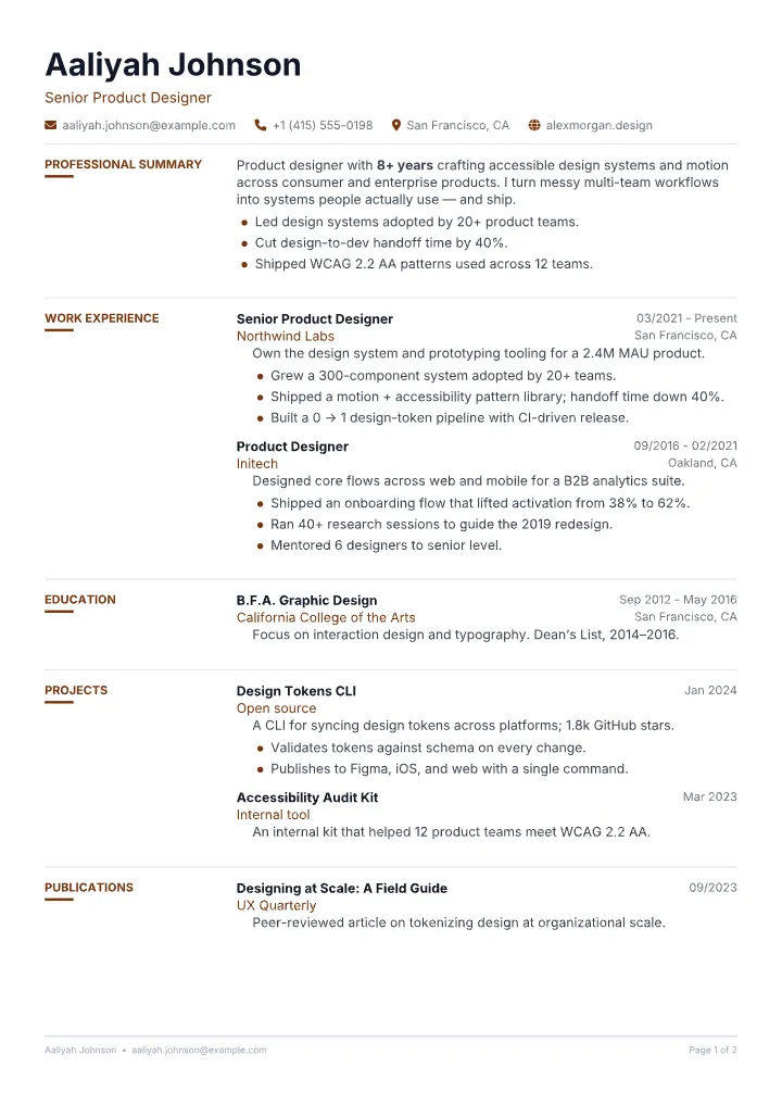 Ledger resume template — full page preview