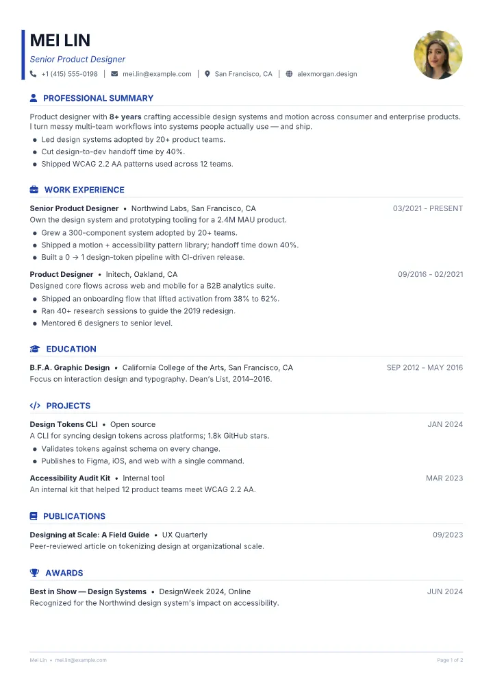 Modern Split Pill resume template — full page preview