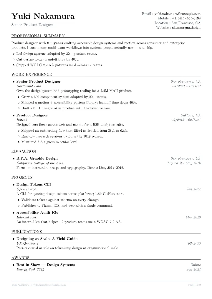 Classic Serif resume template — full page preview