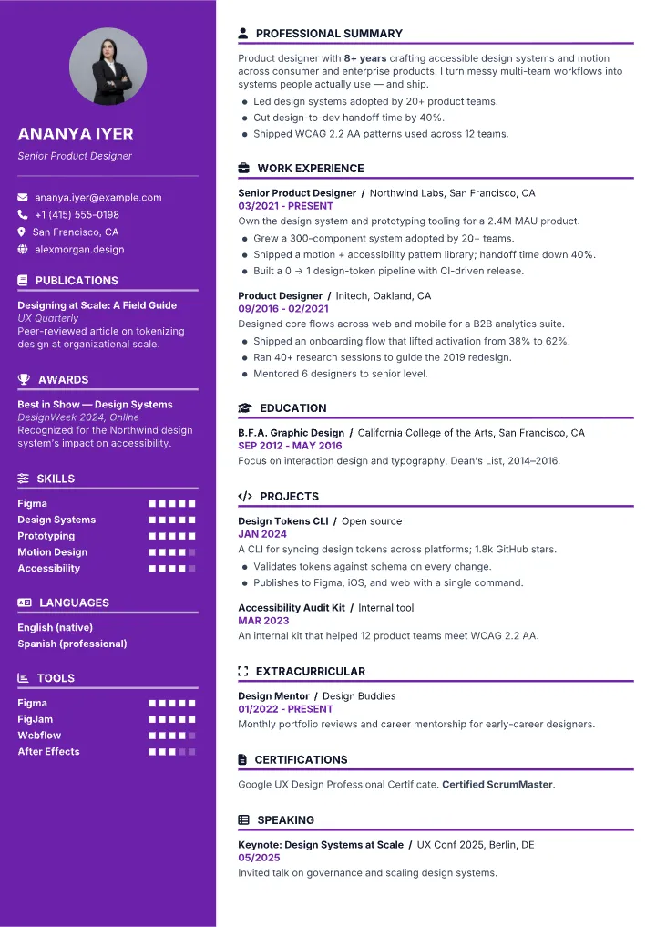 Split Sideband resume template — full page preview
